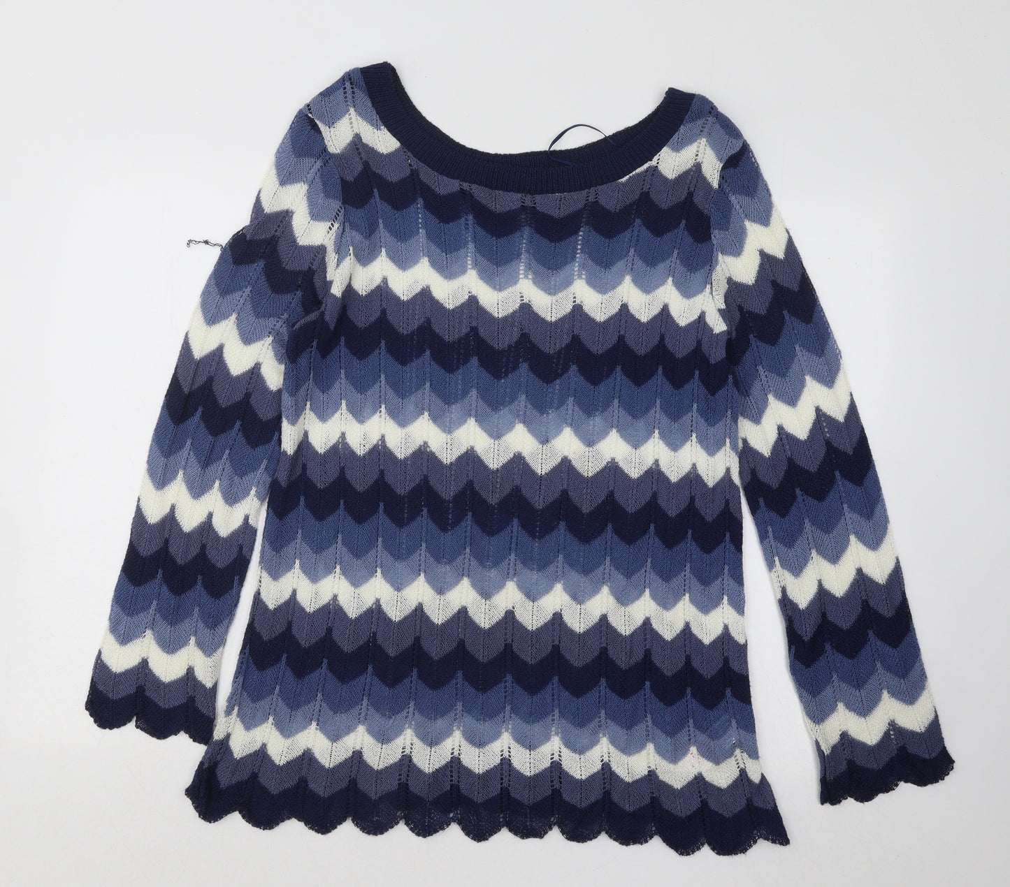 F&F Womens Blue Boat Neck Striped Acrylic Pullover Jumper Size 16