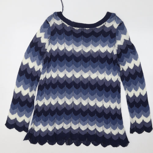 F&F Womens Blue Boat Neck Striped Acrylic Pullover Jumper Size 16