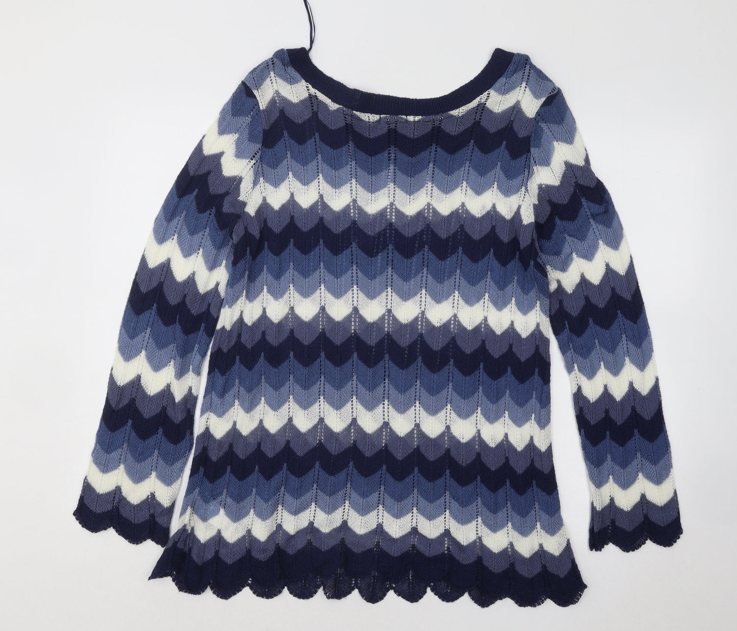 F&F Womens Blue Boat Neck Striped Acrylic Pullover Jumper Size 16