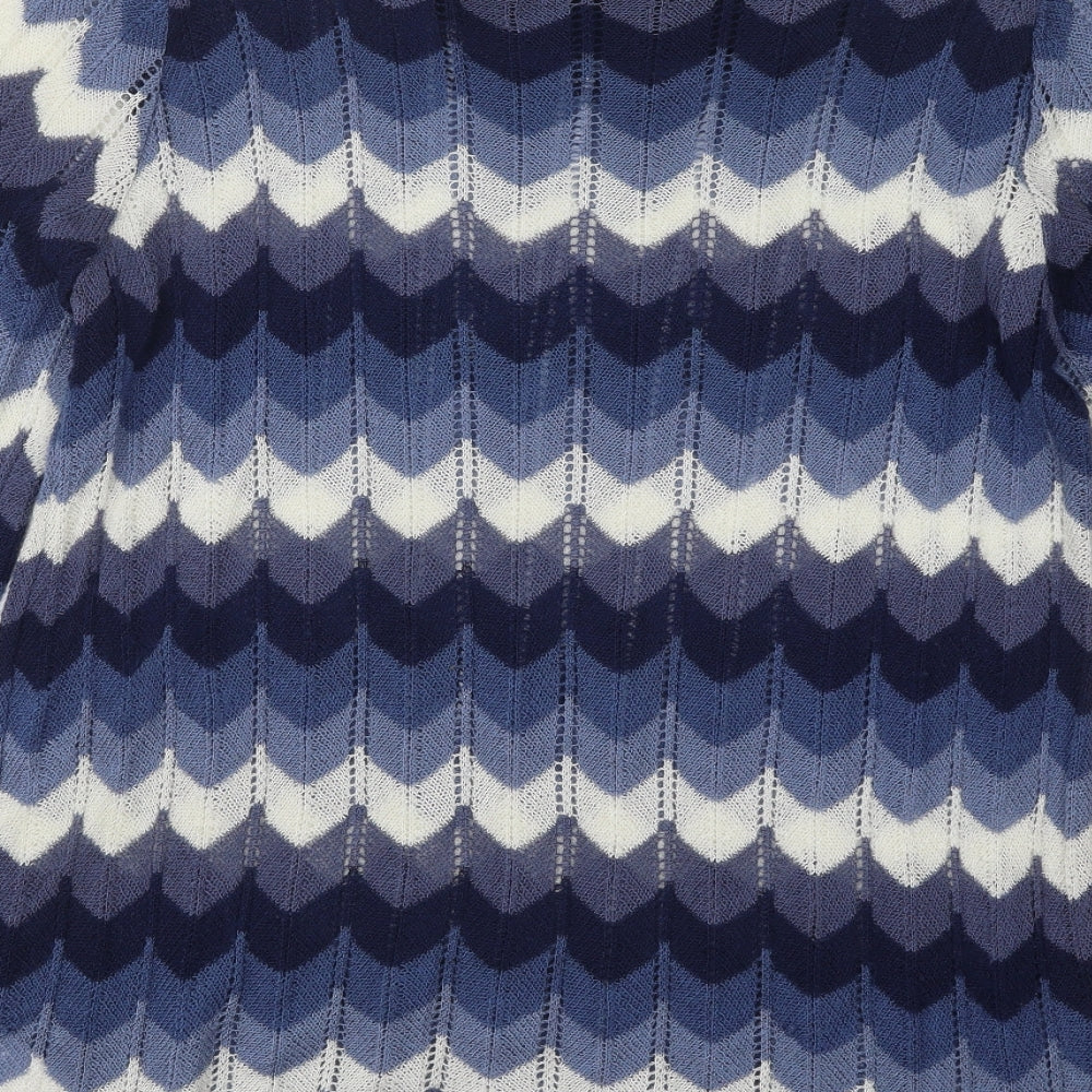F&F Womens Blue Boat Neck Striped Acrylic Pullover Jumper Size 16