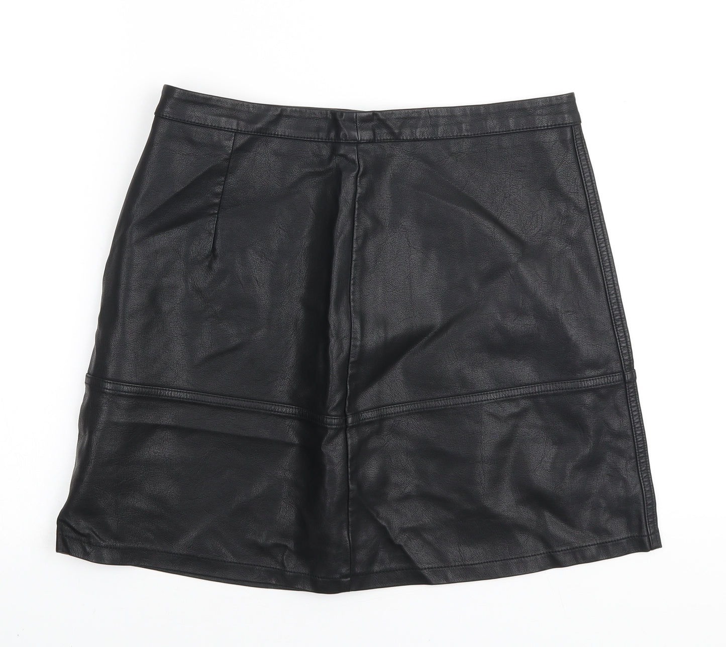 New Look Womens Black Polyethylene A-Line Skirt Size 12 Zip - Pleather