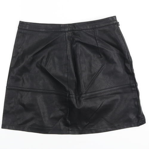 New Look Womens Black Polyethylene A-Line Skirt Size 12 Zip - Pleather