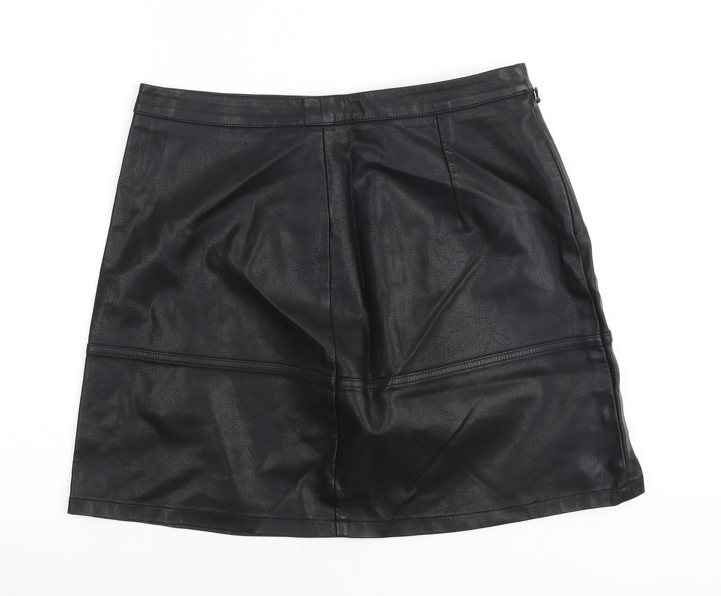 New Look Womens Black Polyethylene A-Line Skirt Size 12 Zip - Pleather