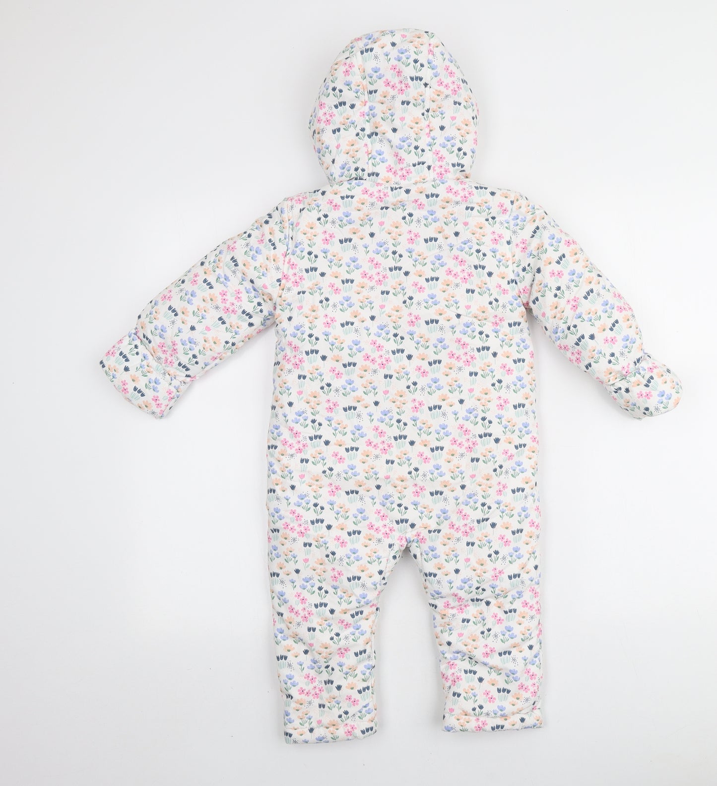 Marks and Spencer Girls White Floral Basic Coat Snowsuit Size 18-24 Months Zip