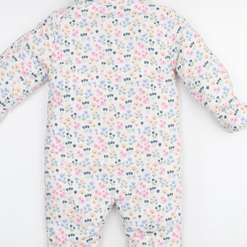 Marks and Spencer Girls White Floral Basic Coat Snowsuit Size 18-24 Months Zip