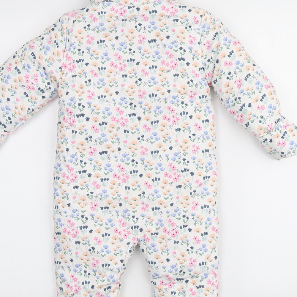 Marks and Spencer Girls White Floral Basic Coat Snowsuit Size 18-24 Months Zip