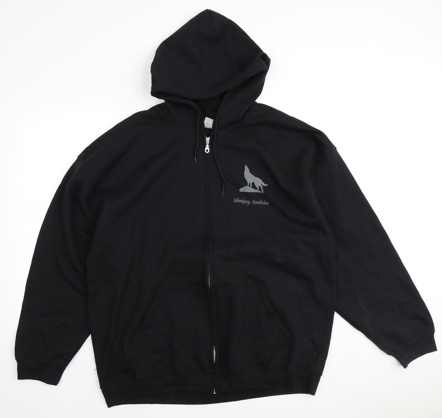 Gildan Mens Black Polyester Full Zip Hoodie Size 2XL - Wolf Graphic