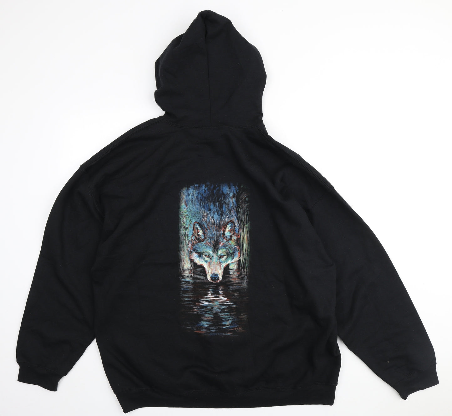 Gildan Mens Black Polyester Full Zip Hoodie Size 2XL - Wolf Graphic