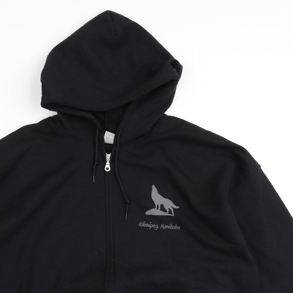 Gildan Mens Black Polyester Full Zip Hoodie Size 2XL - Wolf Graphic
