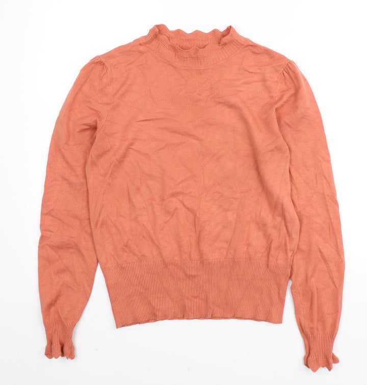 Oasis Womens Orange Mock Neck Viscose Pullover Jumper Size S