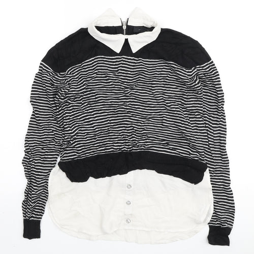 Atmosphere Womens Black Collared Striped Viscose Pullover Jumper Size 10