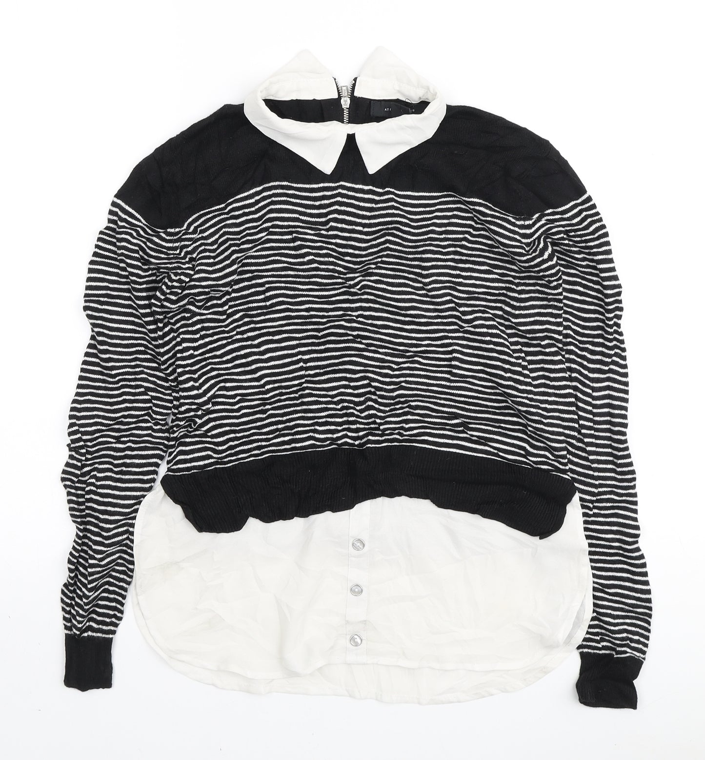 Atmosphere Womens Black Collared Striped Viscose Pullover Jumper Size 10