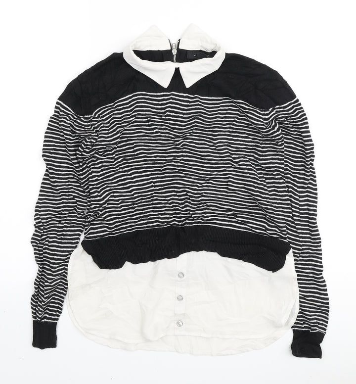Atmosphere Womens Black Collared Striped Viscose Pullover Jumper Size 10