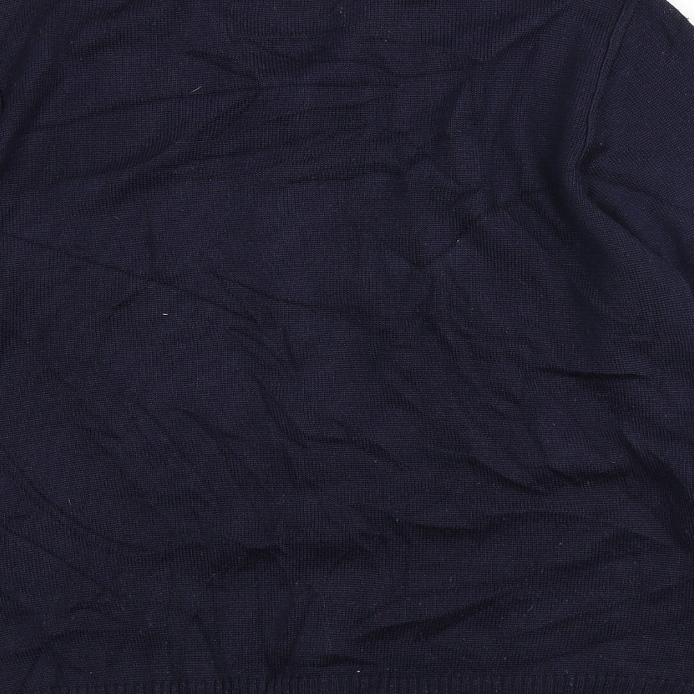 GRAZIA Womens Blue Collared Geometric Acrylic Cardigan Jumper Size 12