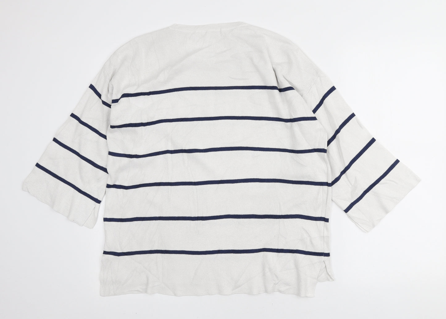 TU Womens White Round Neck Striped Viscose Pullover Jumper Size 14