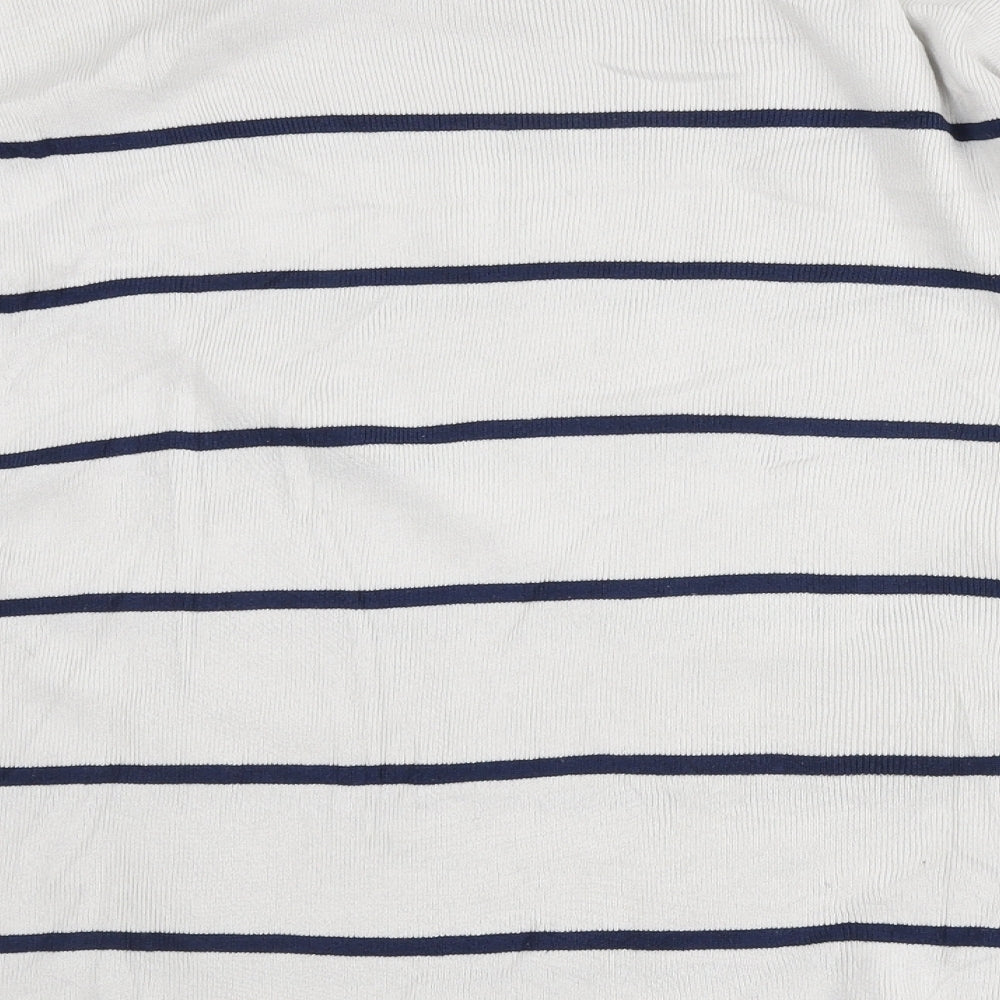 TU Womens White Round Neck Striped Viscose Pullover Jumper Size 14