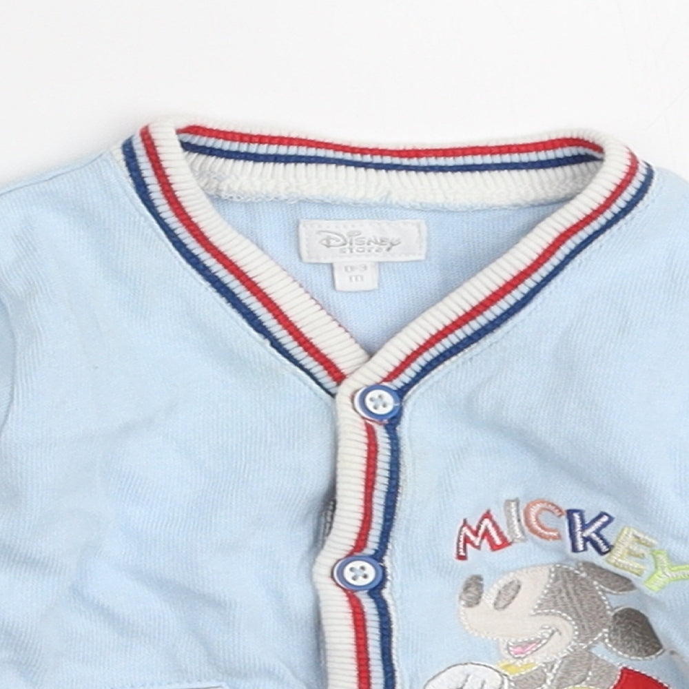 Disney Boys Blue Cotton Cardigan Jumper Size 0-3 Months Button - Mickey Mouse