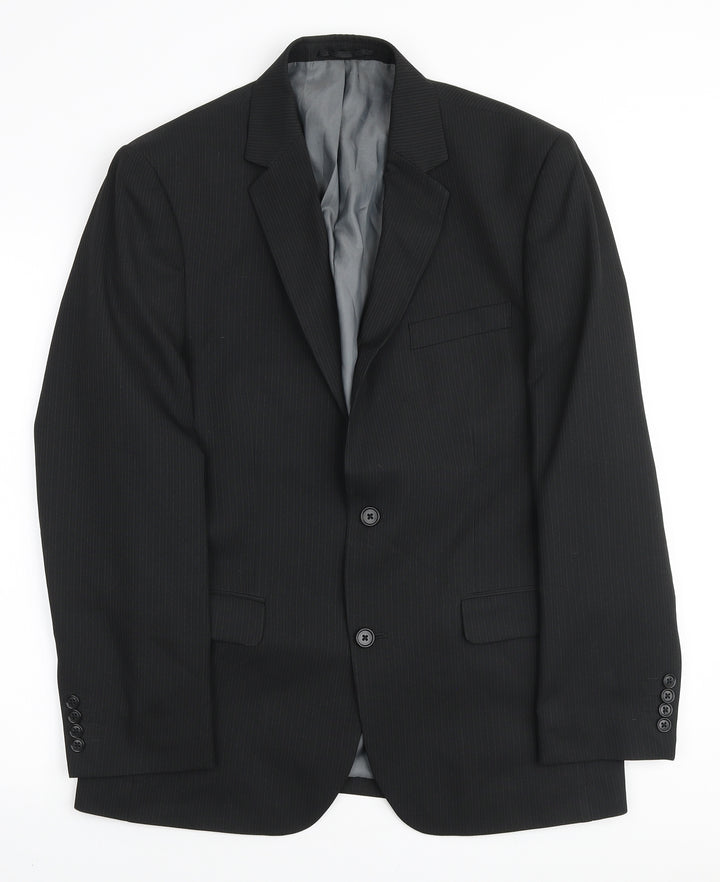 F&F Mens Black Striped Polyester Blazer