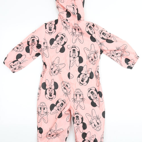Disney Girls Pink Geometric Basic Coat Snowsuit Size 2-3 Years Zip - Minnie Mouse & Daisy Duck