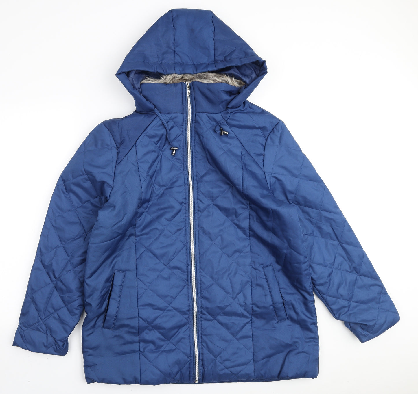 Anne De Lancay Womens Blue Quilted Coat Size M Zip