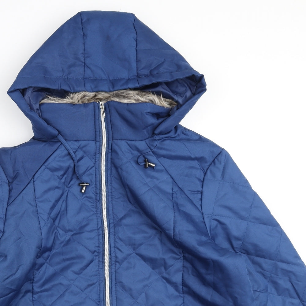 Anne De Lancay Womens Blue Quilted Coat Size M Zip