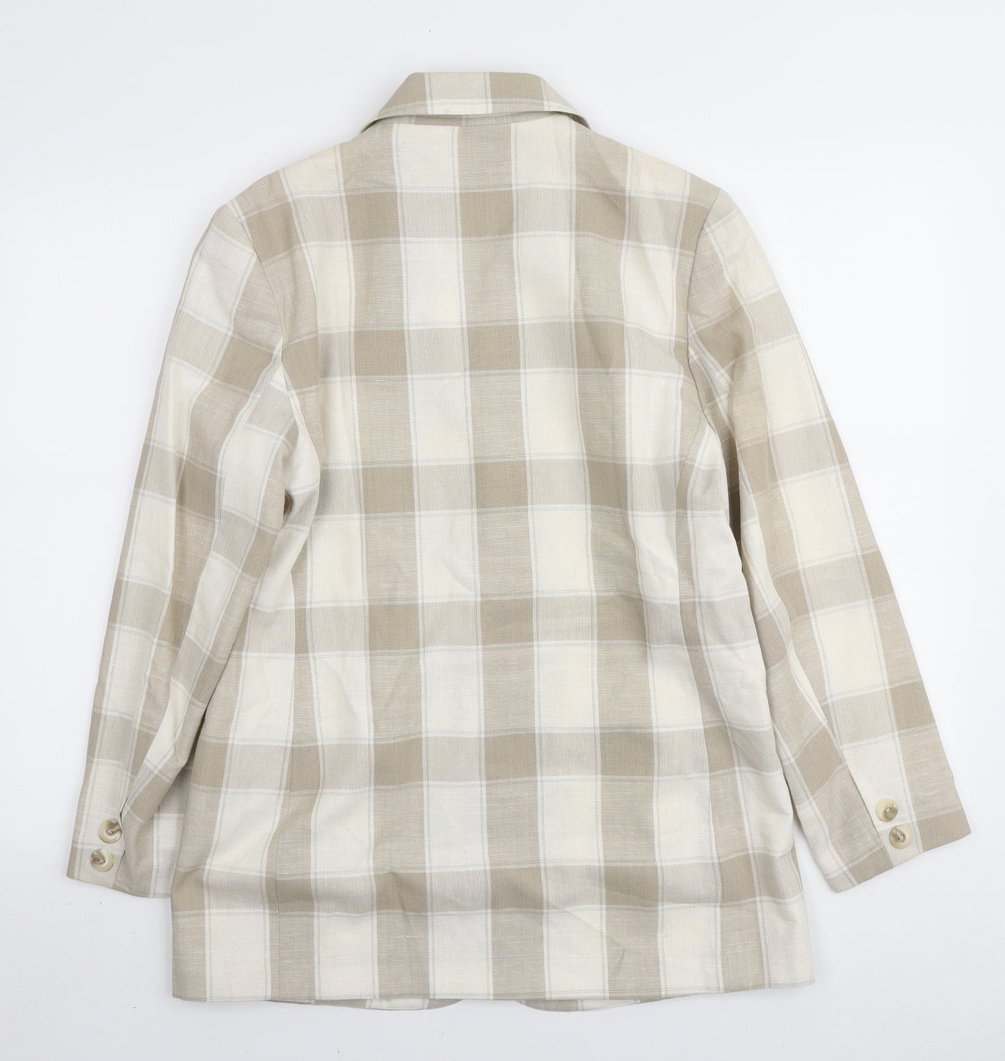 Classic Woman Womens Ivory Plaid Viscose Jacket Blazer Size 12