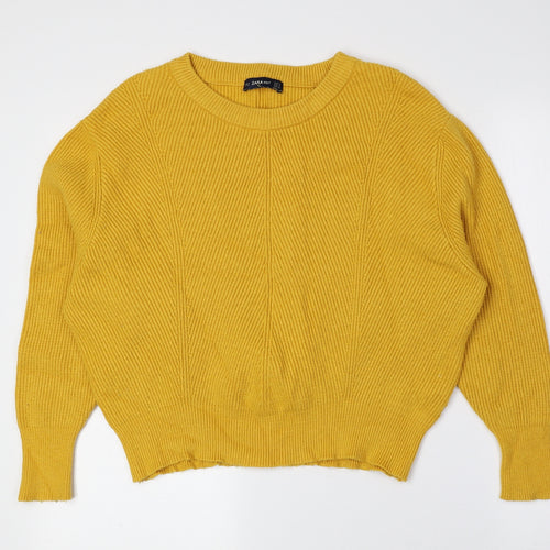Zara Knit Womens Yellow Crew Neck Viscose Pullover Jumper Size S