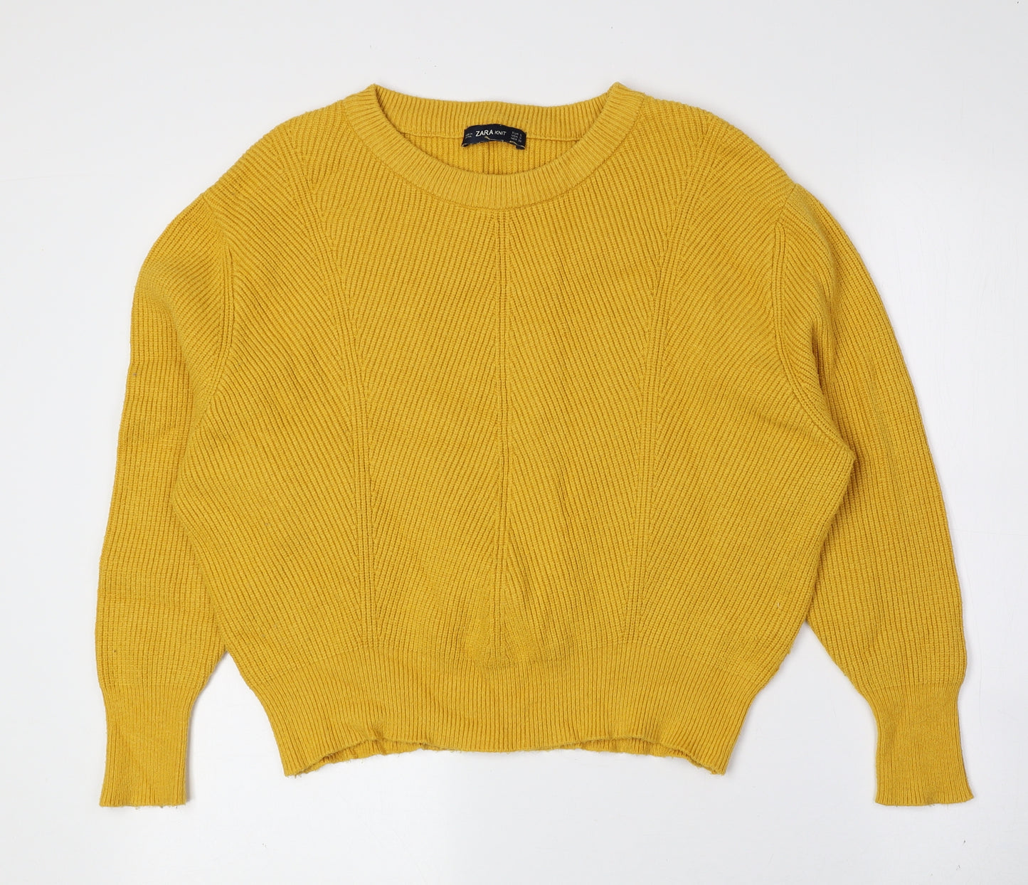 Zara Knit Womens Yellow Crew Neck Viscose Pullover Jumper Size S
