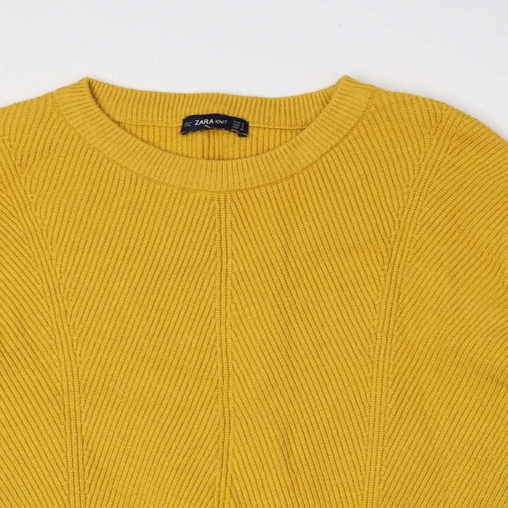 Zara Knit Womens Yellow Crew Neck Viscose Pullover Jumper Size S