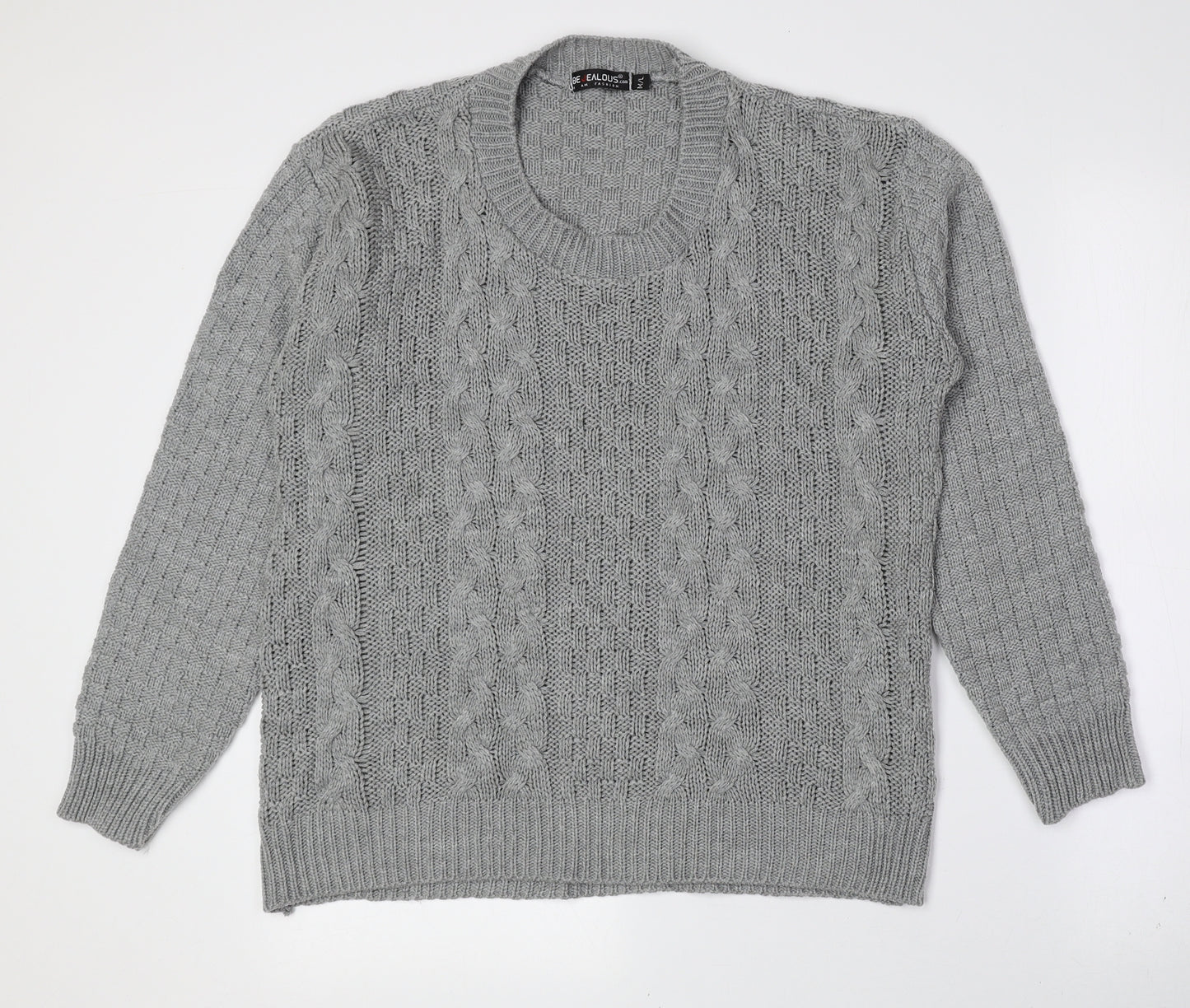 BE JEALOUS Mens Grey Crew Neck Acrylic Pullover Jumper Size M