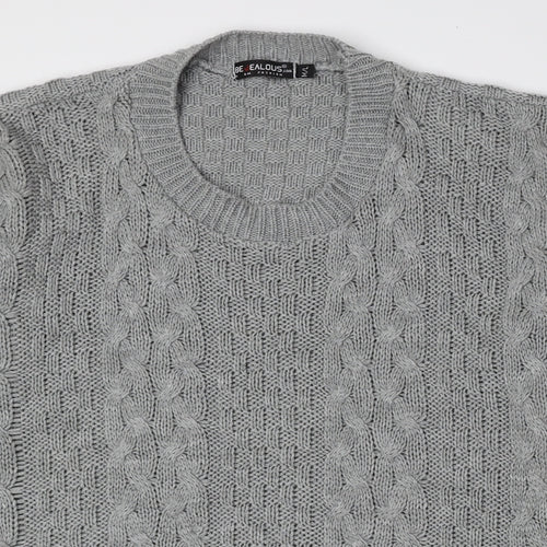 BE JEALOUS Mens Grey Crew Neck Acrylic Pullover Jumper Size M