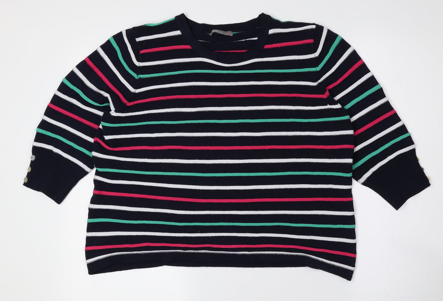 First Avenue Womens Multicoloured Round Neck Striped Polyester Pullover Jumper Size L
