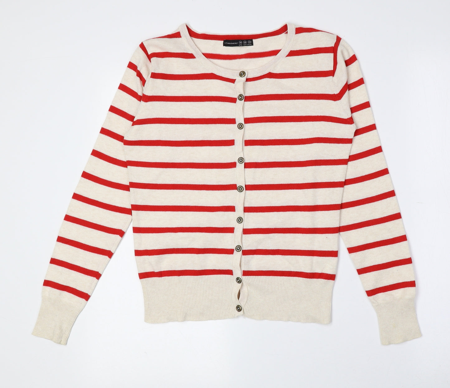 Atmosphere Womens Red Crew Neck Striped Cardigan Jumper Size 10