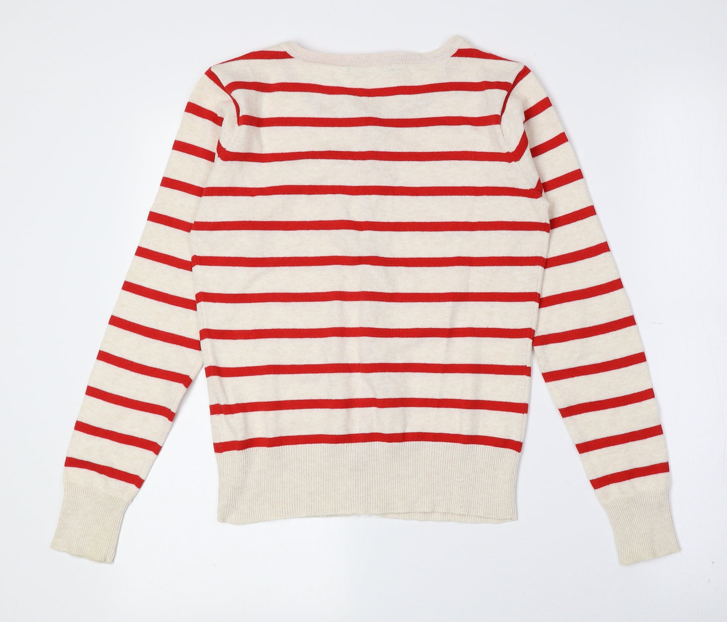 Atmosphere Womens Red Crew Neck Striped Cardigan Jumper Size 10