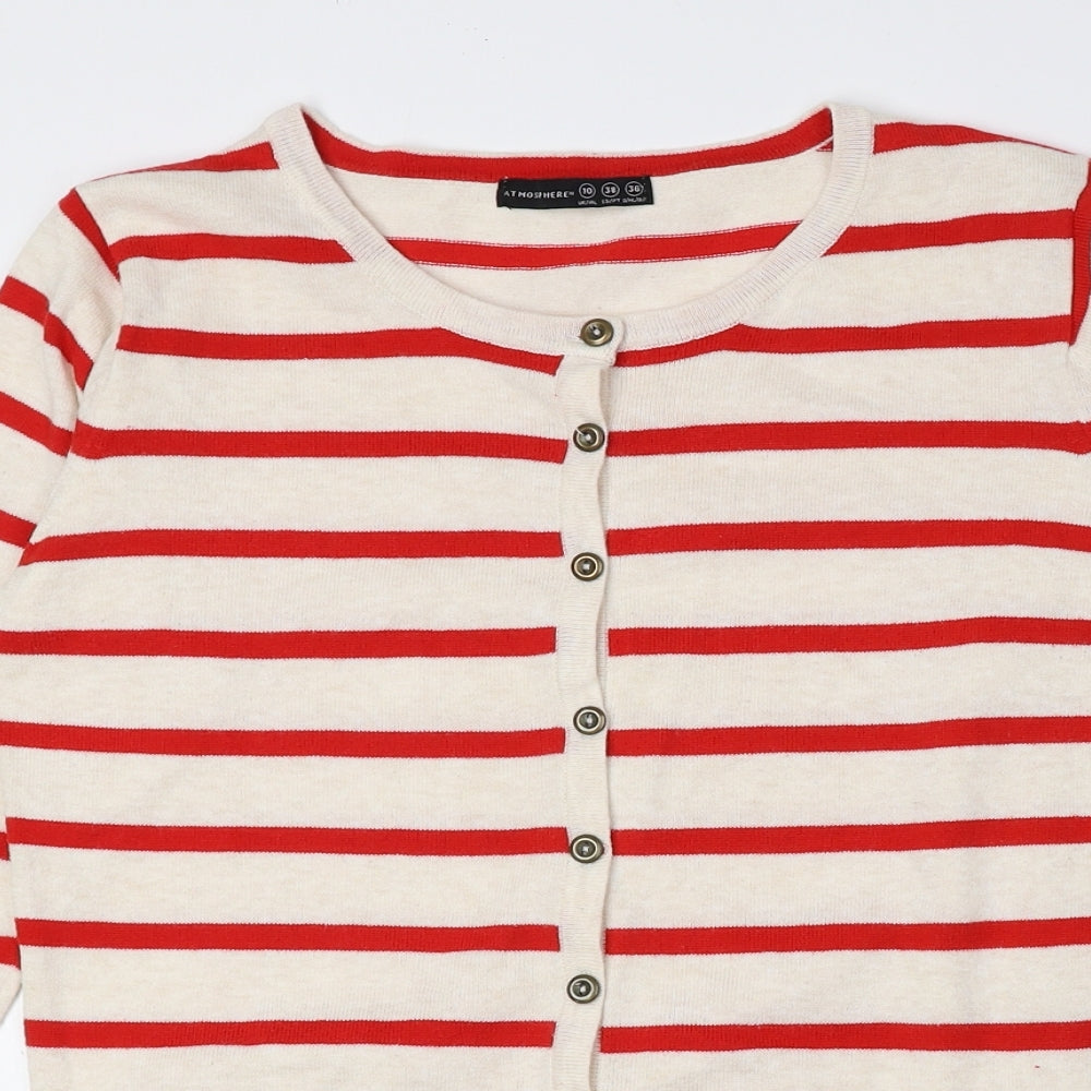 Atmosphere Womens Red Crew Neck Striped Cardigan Jumper Size 10
