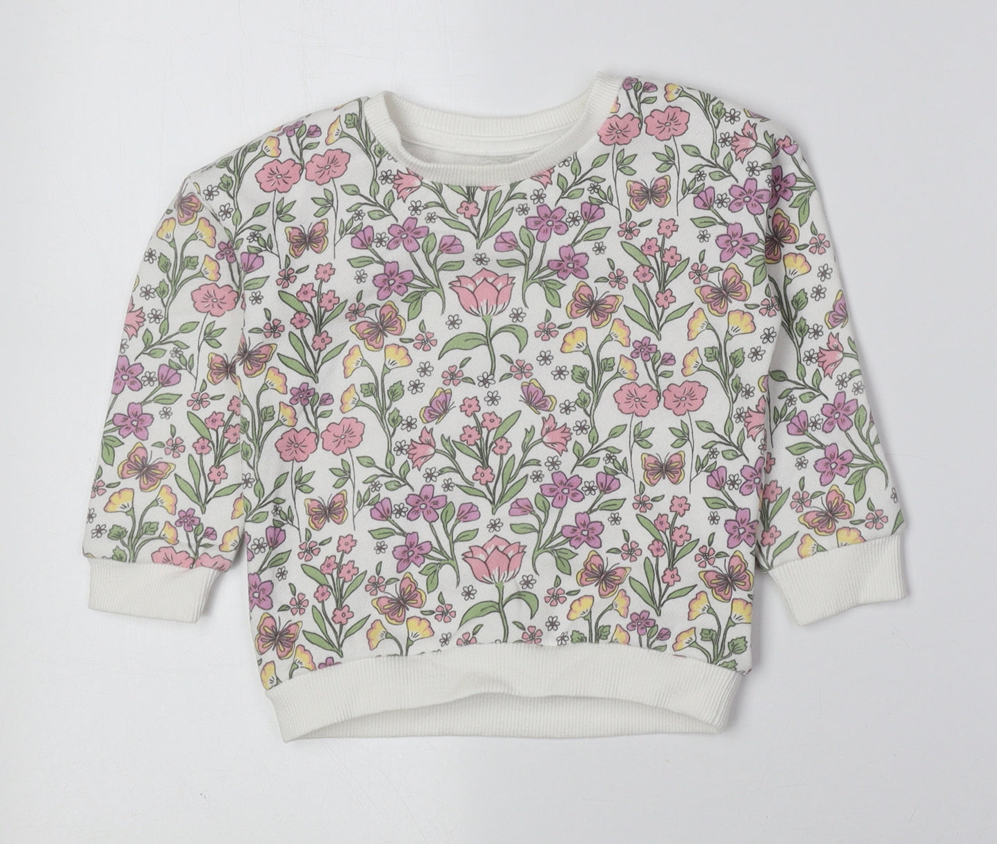 Primark Girls Multicoloured Floral Cotton Pullover Jumper Size 18-24 Months Magnetic