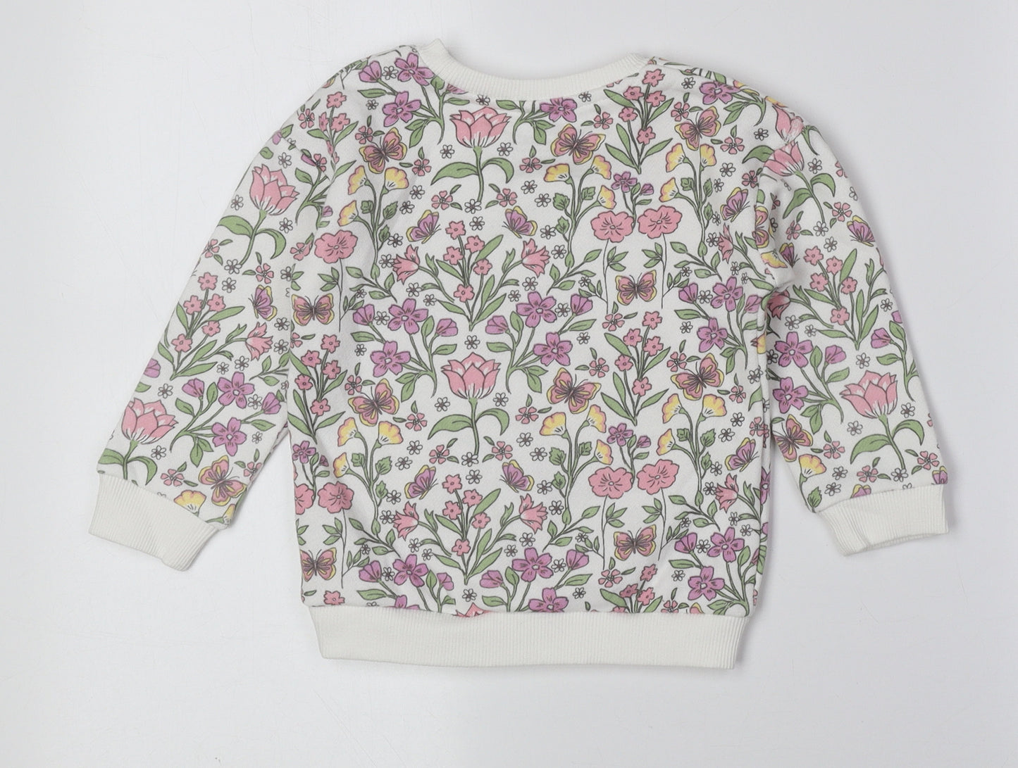 Primark Girls Multicoloured Floral Cotton Pullover Jumper Size 18-24 Months Magnetic