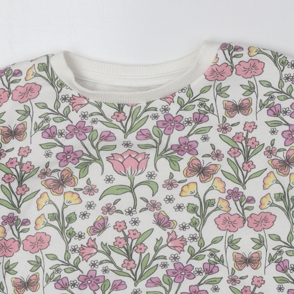Primark Girls Multicoloured Floral Cotton Pullover Jumper Size 18-24 Months Magnetic