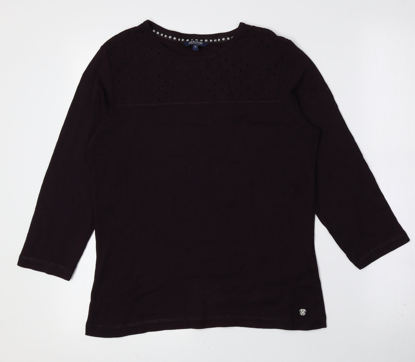Maine Womens Purple 100% Cotton Basic T-Shirt Size 12 Crew Neck