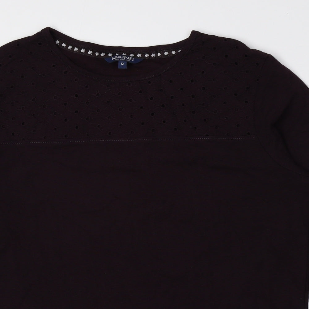 Maine Womens Purple 100% Cotton Basic T-Shirt Size 12 Crew Neck