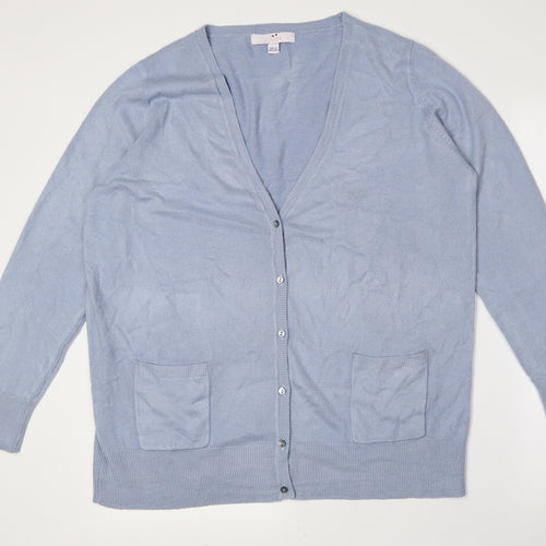 Julipa Womens Blue V-Neck Acrylic Cardigan Jumper Size 16
