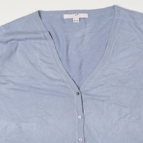 Julipa Womens Blue V-Neck Acrylic Cardigan Jumper Size 16