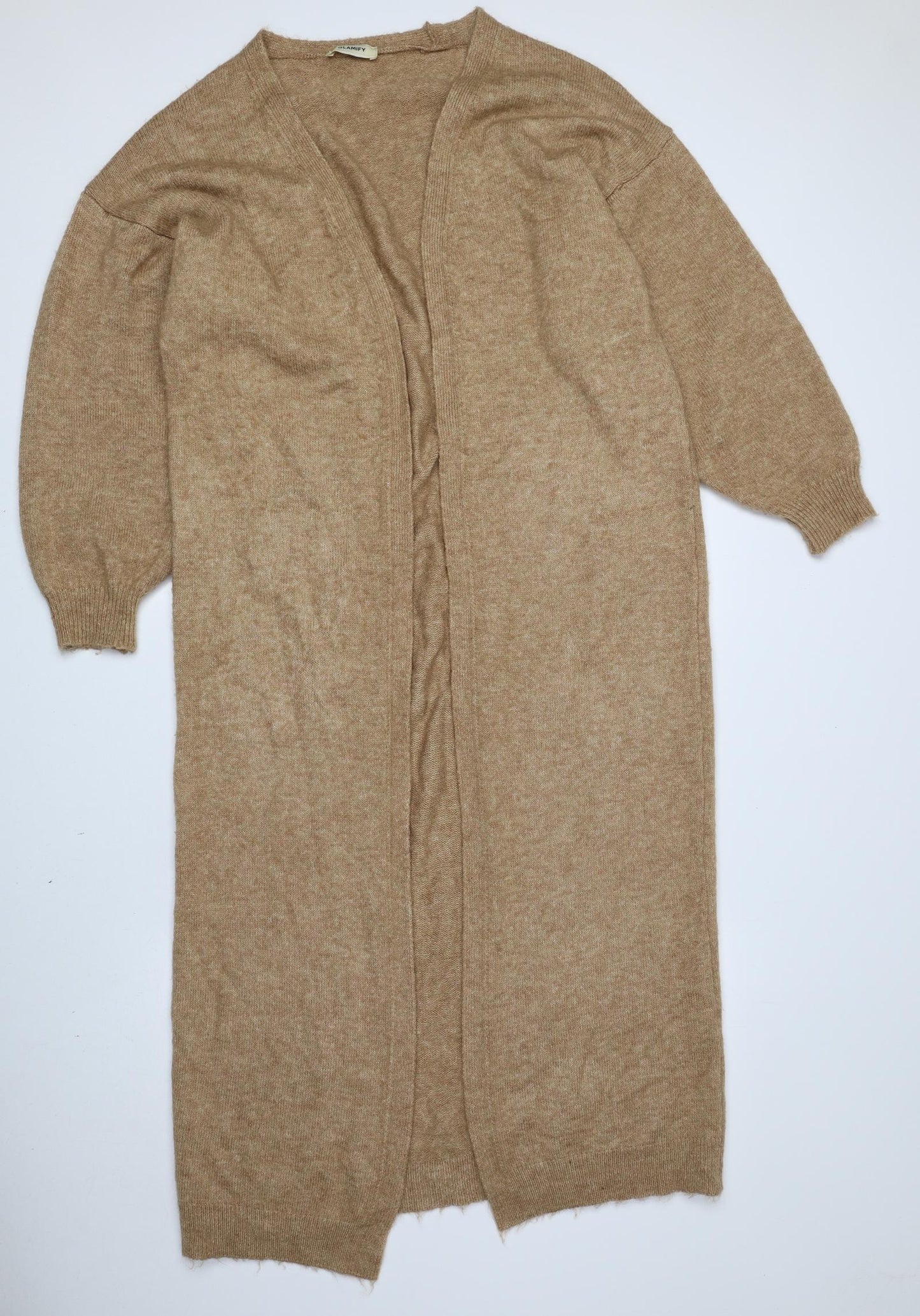 Glamify Womens Beige V-Neck Acrylic Cardigan Jumper Size S