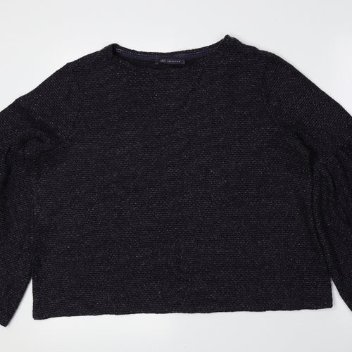 Marks and Spencer Womens Blue Boat Neck Acrylic Pullover Jumper Size 14 - Flared Sleeves