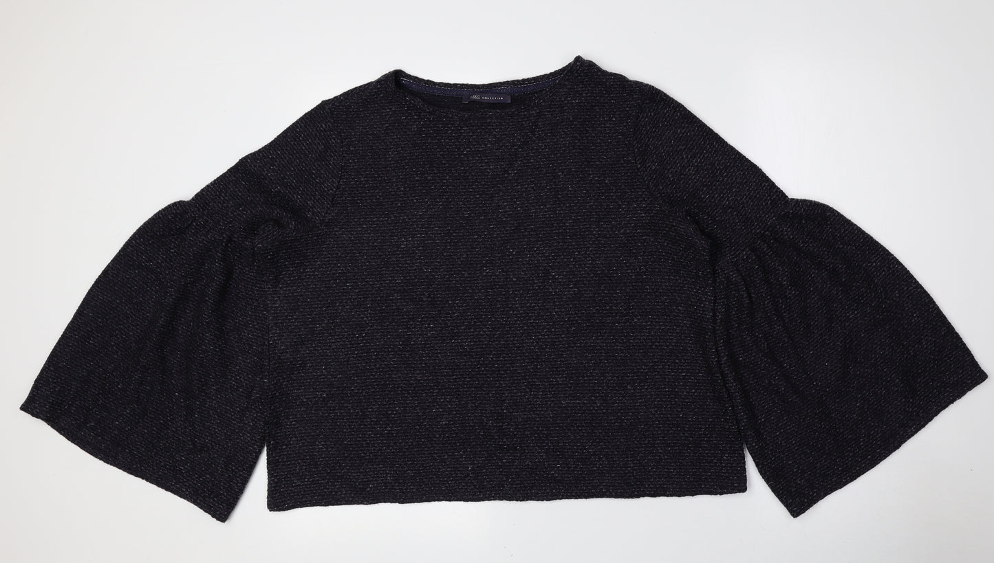Marks and Spencer Womens Blue Boat Neck Acrylic Pullover Jumper Size 14 - Flared Sleeves