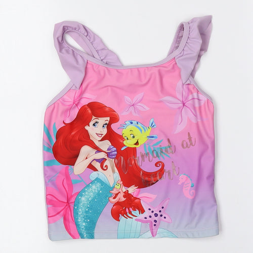Disney Girls Multicoloured Geometric Polyester Basic Tank Size 6-7 Years Boat Neck Pullover - Swimming Top, Ariel