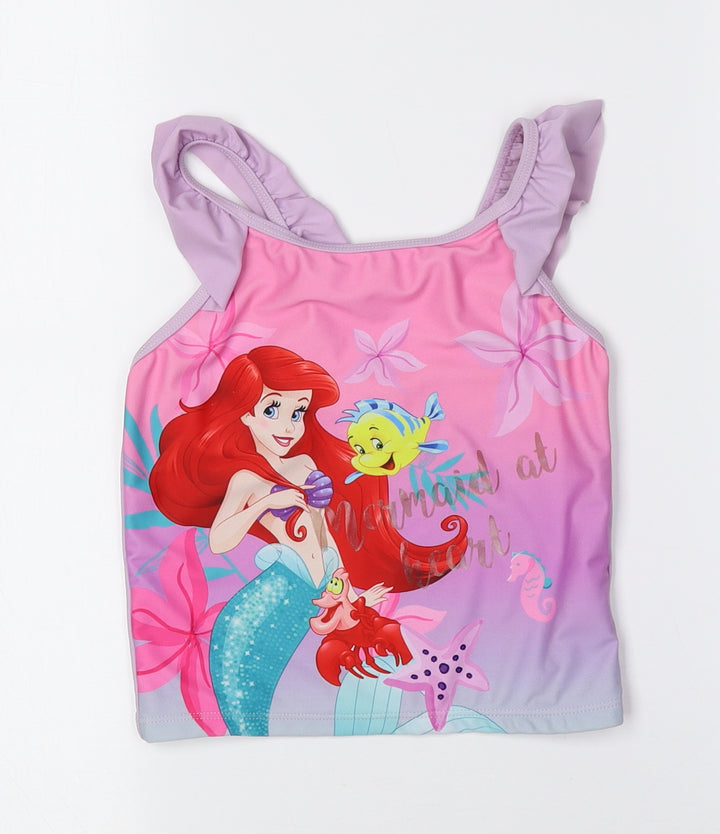 Disney Girls Multicoloured Geometric Polyester Basic Tank Size 6-7 Years Boat Neck Pullover - Swimming Top, Ariel