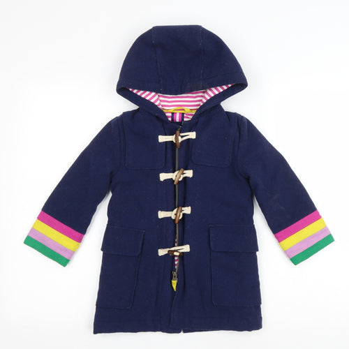 Boden Girls Blue Striped Basic Coat Coat Size 3-4 Years Zip - Toggle buttons