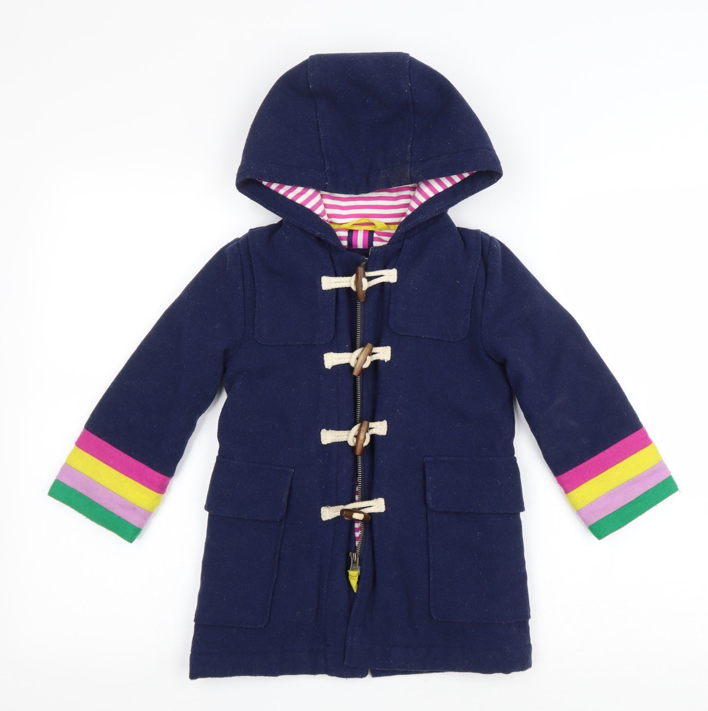 Boden Girls Blue Striped Basic Coat Coat Size 3-4 Years Zip - Toggle buttons
