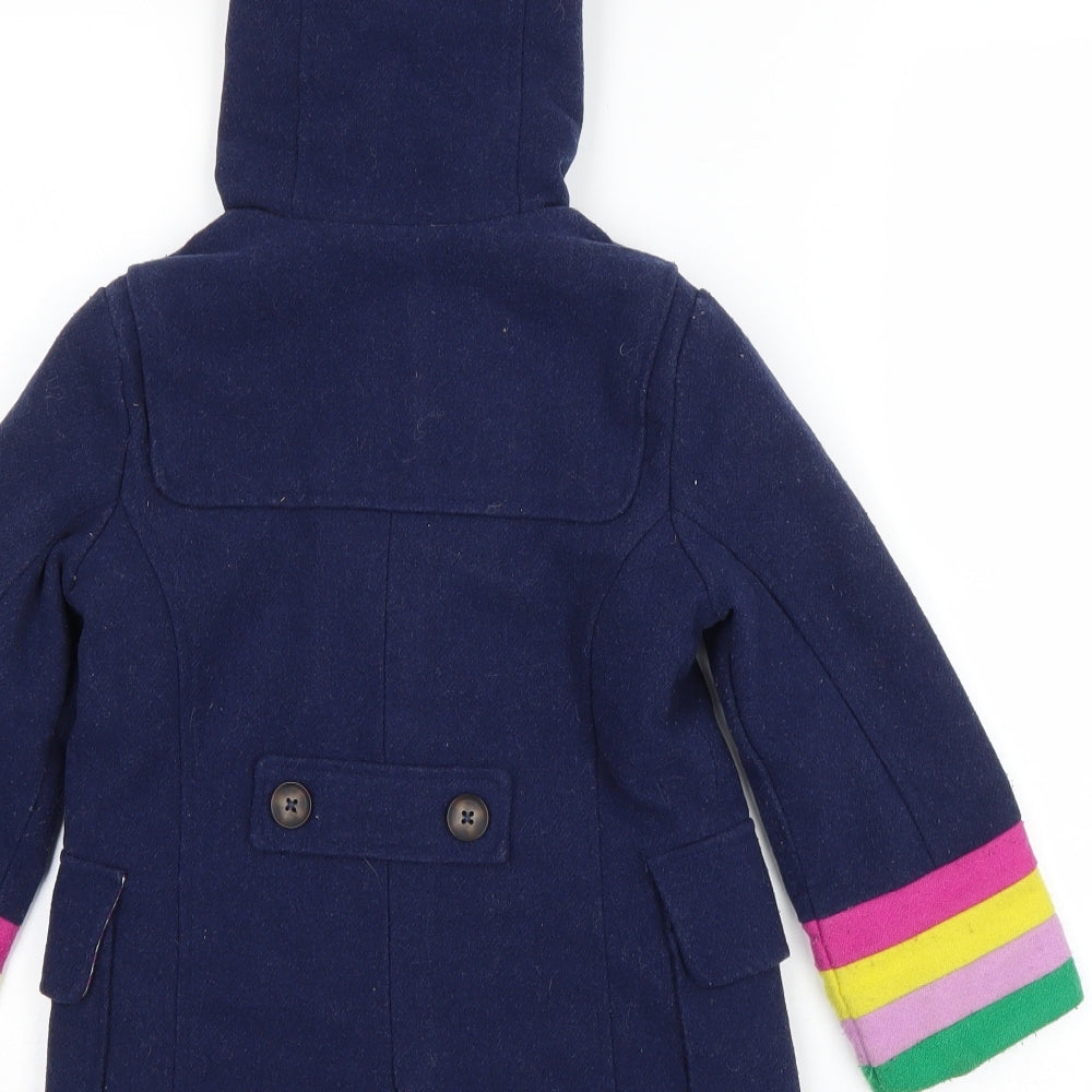 Boden Girls Blue Striped Basic Coat Coat Size 3-4 Years Zip - Toggle buttons